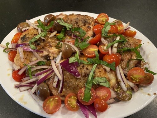 Cast Iron Chicken Thighs with Tomato Salad