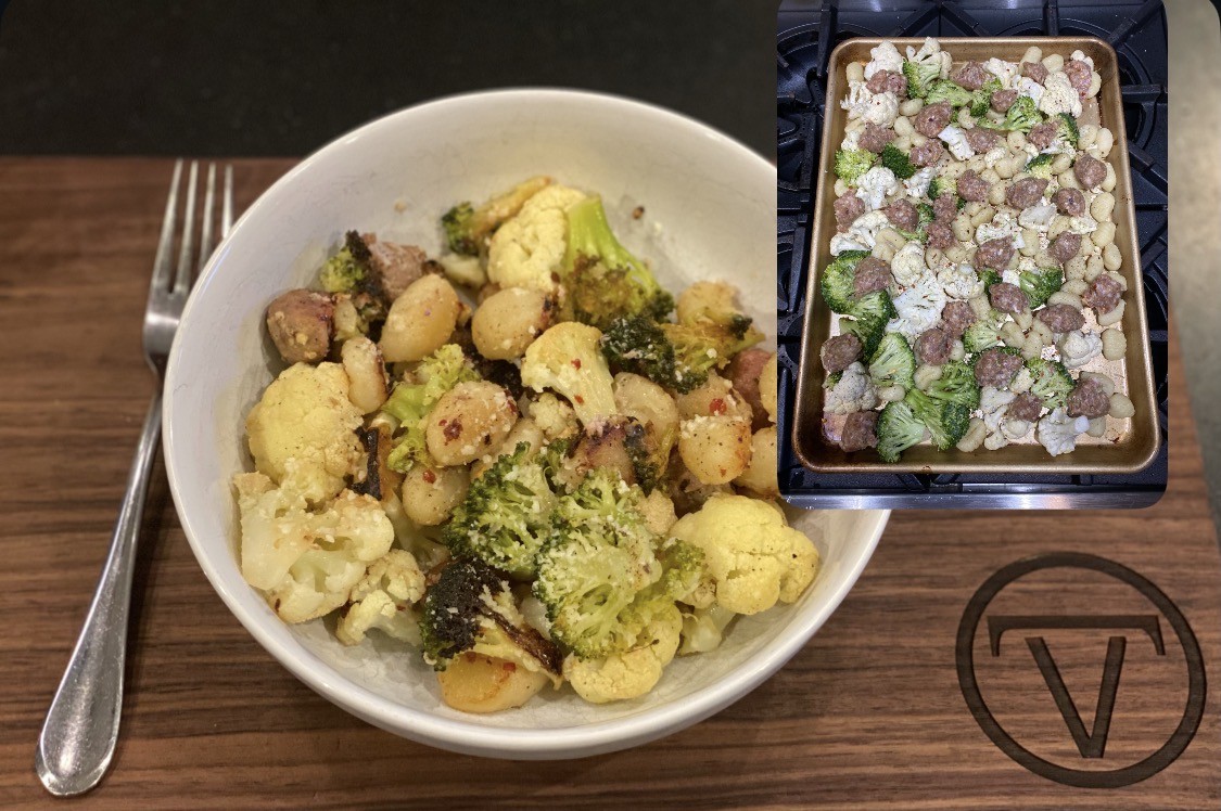 Sheet Pan Sausage, Crispy Gnocchi, and Brocoli