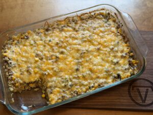 Chorizo, Poblano, & Corn Casserole with Rice